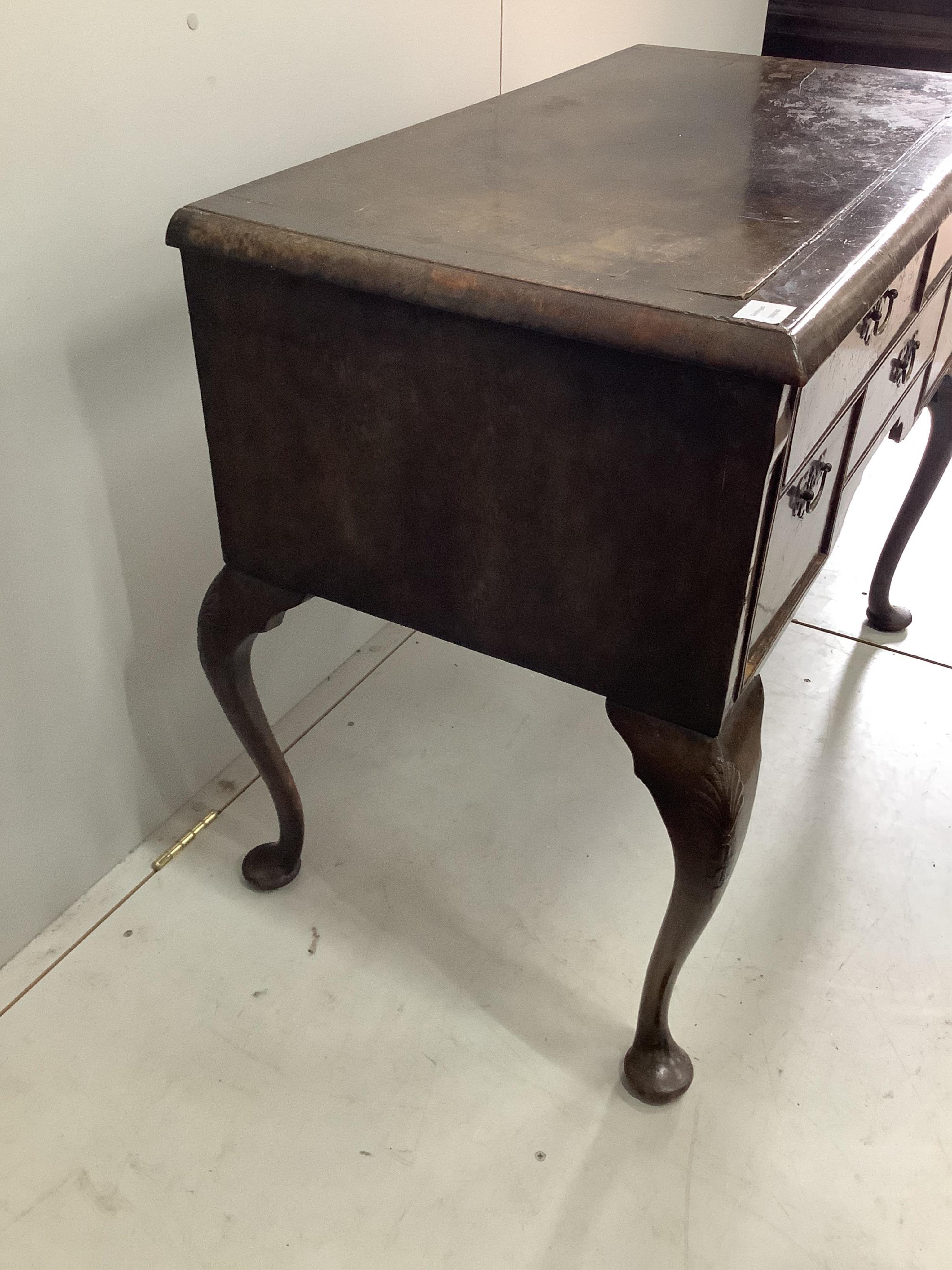 An early 18th century and later walnut side table, width 102cm, height 81cm. Condition - poor